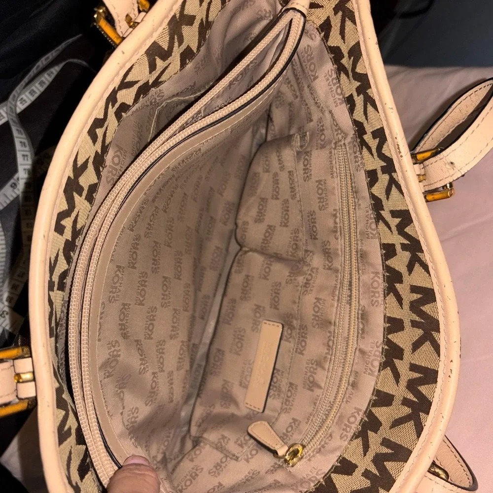 MICHAEL KORS Jet Set Logo, Large Tote Canvas Leather Bag Brown